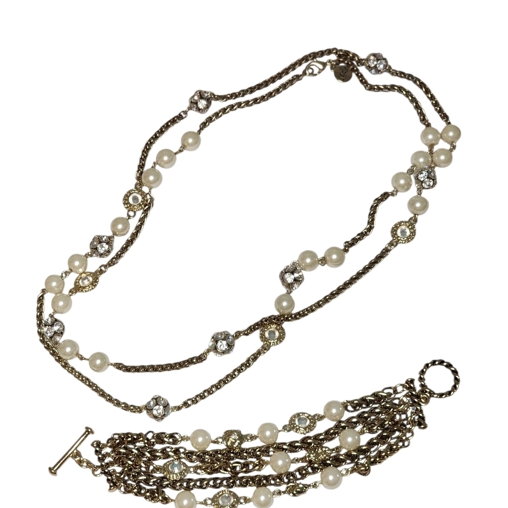 Bella & Jack Gold and Pearl Necklace and Bracelet Set